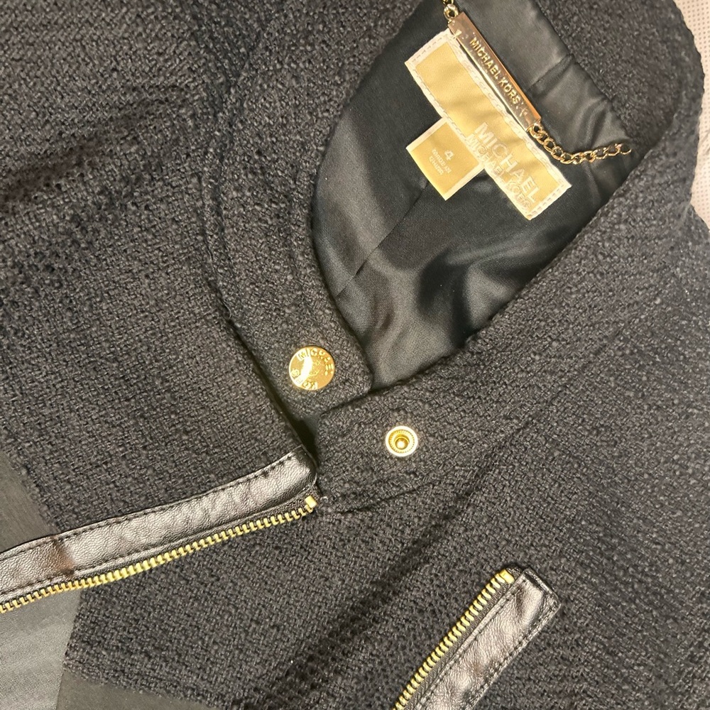 Sz 4 Michael Kors Black Leather Trim Jacket - Picture 6 of 10
